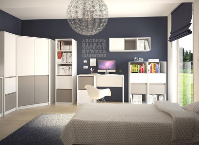 Children Youth Bedroom Complete Wardrobe Corner Cabinet Computer Desk 7 Pieces